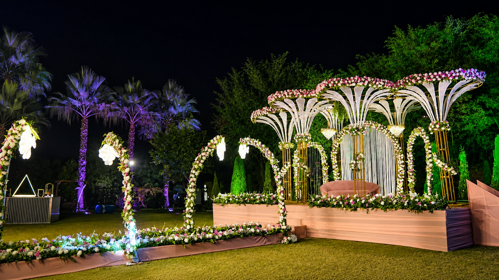 Wedding lawn stage at The Banyan Retreat, Jim Corbett
