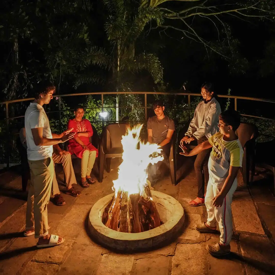 Bonfire evening at The Banyan Retreat, Jim Corbett